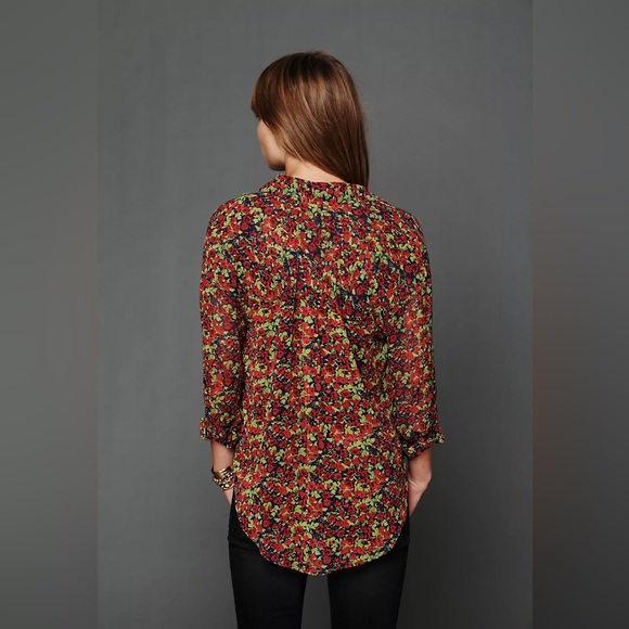 Free People Sheer button down floral shirt sz L - Picture 2 of 12